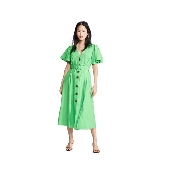 Nicholas Troy Linen Midi Shirt Dress Green Womens Size 0 - Picture 13 of 13